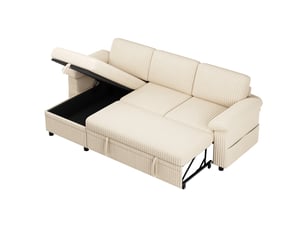 Canapé d'angle réversible convertible <strong>OOIILLEE</strong> <strong>CARDUME ESTIVAL</strong> 3 places Velours côtelé beige avec coffre de rangement