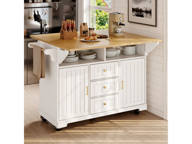  Îlot de cuisine mobile extensible 120x40x95 cm blanc  - Conforama B