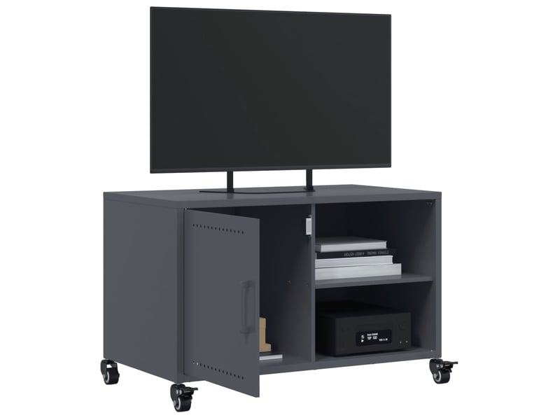  Meuble tv - banc tv - meuble de rangement anthracite 68x39x43,5 cm acier  - Conforama E