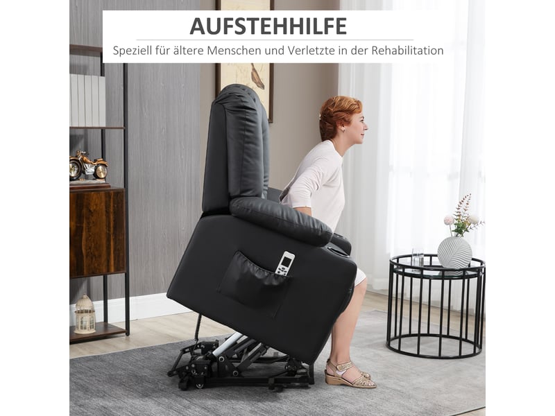 Fauteuil releveur électrique noir, fauteuil relax inclinable avec repose-pieds, usb et roulettes pour salon et télévision - Conforama D