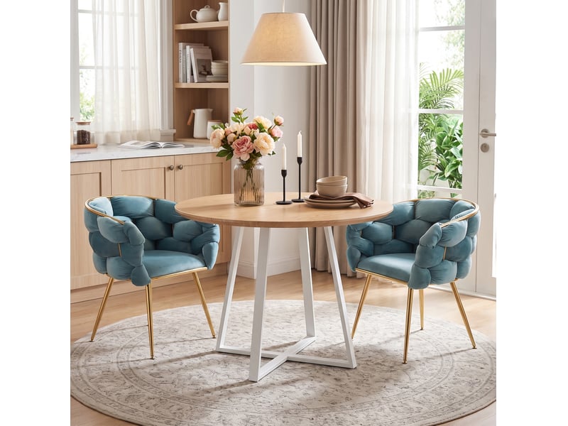  Lot de 2 fauteuils d'appoint modernes en velours bleu avec accoudoirs, structure métallique dorée  - Conforama B