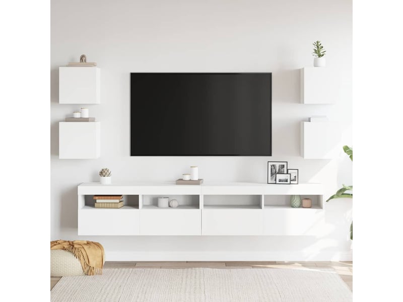  Lot de 4 meuble tv mural, meuble tv suspendu blanc 30,5x30x30 cm  - Conforama C