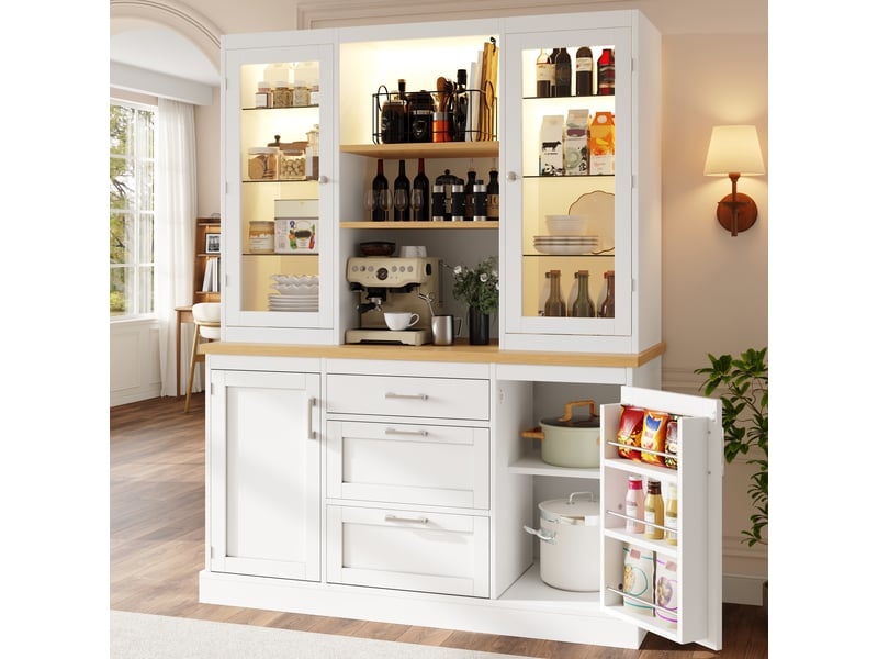  Meuble de cuisine 185 x 140 x 40 cm - 3 tiroirs, plan de travail, étagères réglables, éclairage led pilotable par application, finition noirblancvert.  - Conforama D