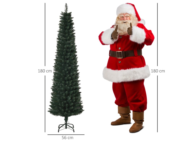  Sapin de noël artificiel 180 cm, support en métal pliable, arbre de noël slim avec 380 pointes de branche, vert  - Conforama C