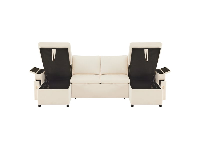 Canapé-lit modulable 4 places en u 272x131 cm – beige – rangement, couchage et porte-gobelets intégrés - Conforama A