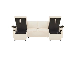 Canapé-lit modulable 4 places en u 272x131 cm – beige – rangement, couchage et porte-gobelets intégrés