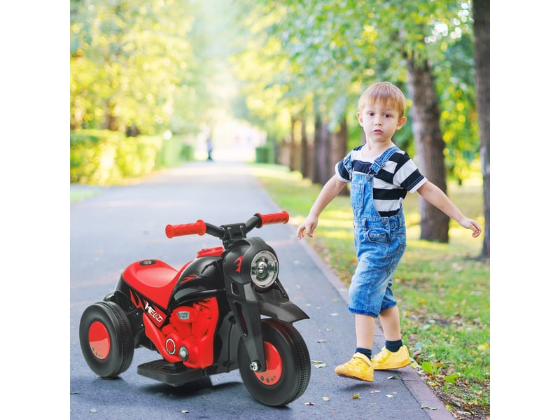  Moto électrique enfants 2-5 ans, 3 roues, 6 v, 3 kmh, avec fonction de bulles, effets lumineux et sonores, rouge  - Conforama D