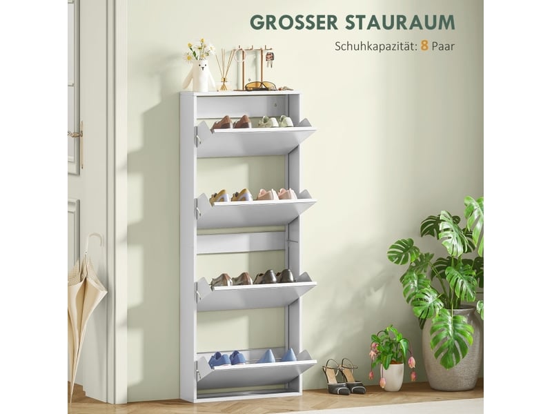  Meuble à chaussures 55x15x139,5 cm 4 abattants métal blanc  - Conforama D