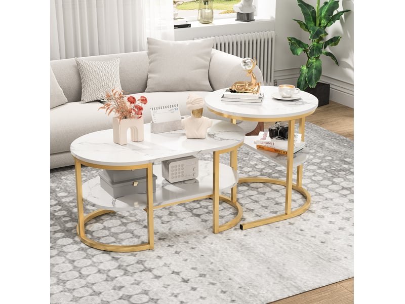  Tables basses gigognes tcqpz 100 x 46 x 41 cm avec rangement bois et acier inoxydable doré  - Conforama E