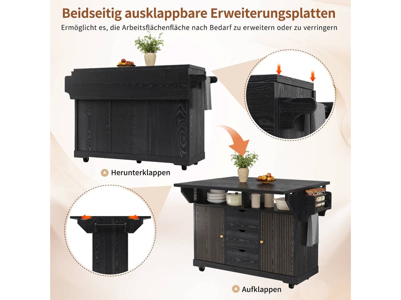  Desserte de cuisine avec rallonges rabattables 3 tiroirs mdf et métal noir N620CC260704B - Conforama E