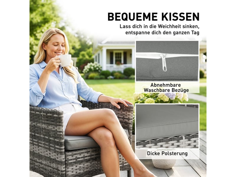 Lot de 2 fauteuils de jardin,62x58x87 cm,avec coussins,résine tressée,grise - Conforama E