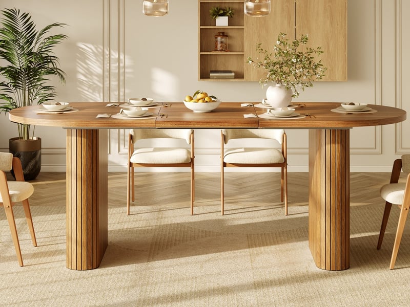  Table à rallonges 120-160 cm, table ovale en bois, capacité de charge jusqu'à 60 kg, marron  - Conforama B