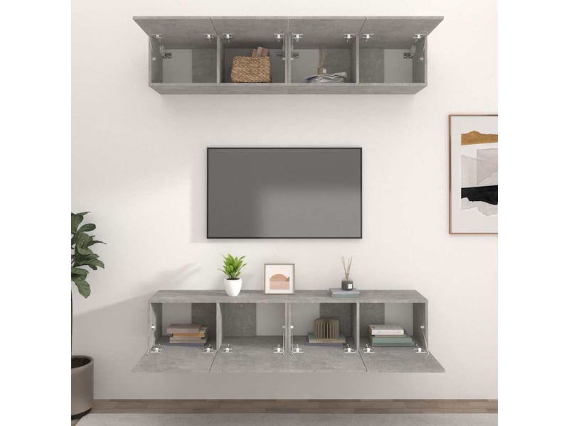  Lot de 4 meuble tv bas salon gris béton 80x30x30 cm bois d'ingénierie shl78782  - Conforama C
