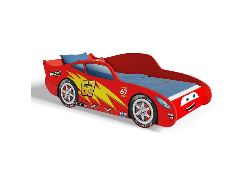  Lit voiture cars pour garçon 70x140 cm avec sommier flex et matelas – rouge CARS lit simple - Conforama A