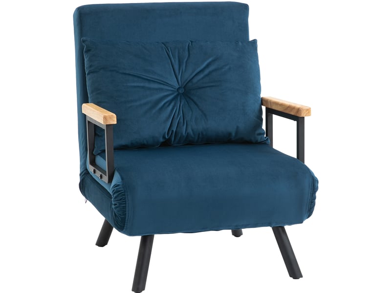  Fauteuil-lit convertible bleu en velours avec dossier réglable 5 positions  - Conforama A