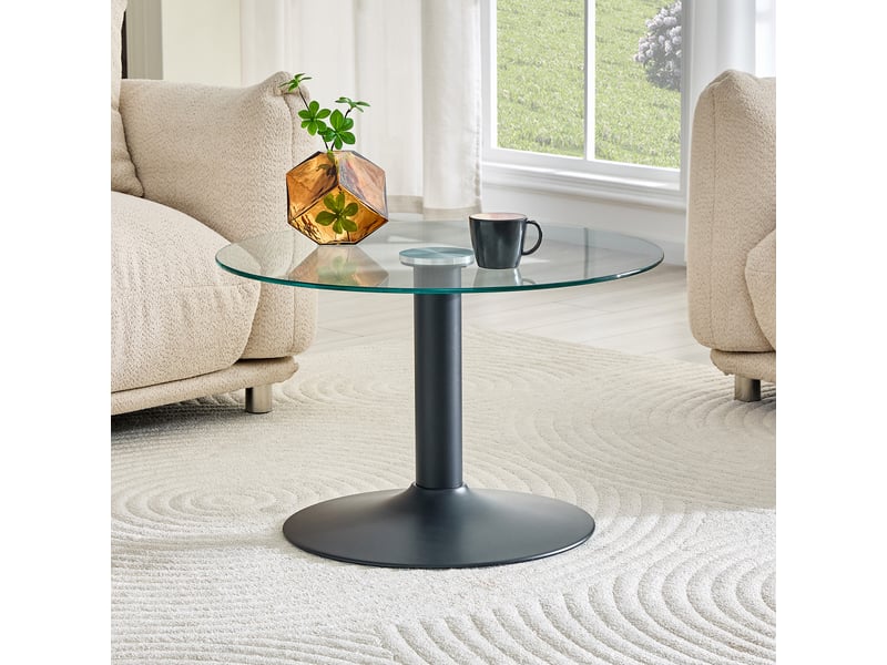  Table basse ronde en verre d'environ 70 cm – table d'appoint, noir avec plateau en verre trempé et structure métallique robuste  - Conforama W