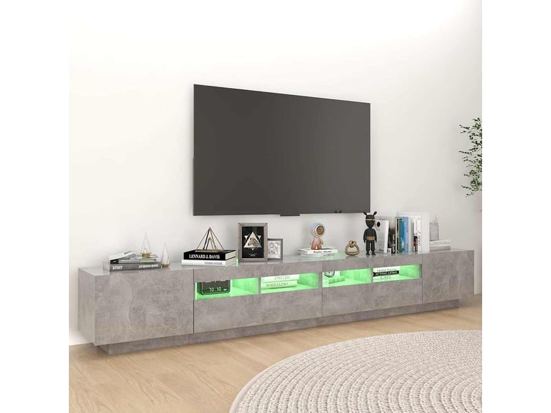  Meuble tv - banc tv - meuble de rangement avec lumières led gris béton 260x35x40 cm  - Conforama E
