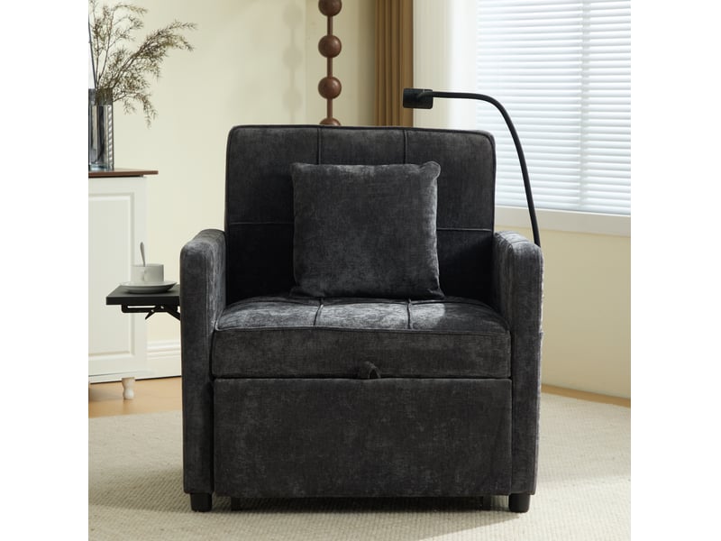  Fauteuil convertible tcqpz chenille gris fonce avec coussin rangement tablette laterale et dossier reglable 167 x 79 x 83 cm  - Conforama B