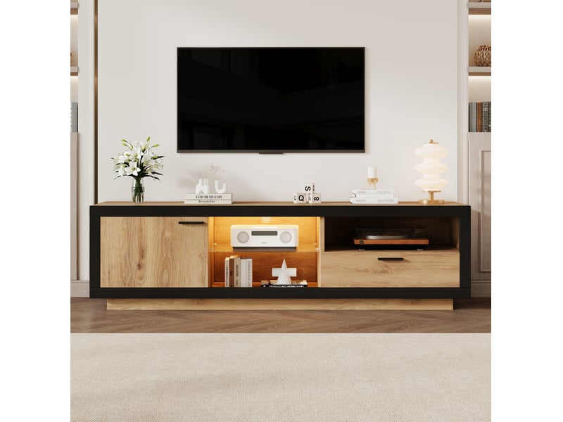  Meuble tv modenvie led 160 x 40 x 50 cm avec rangement noir et chêne  - Conforama B