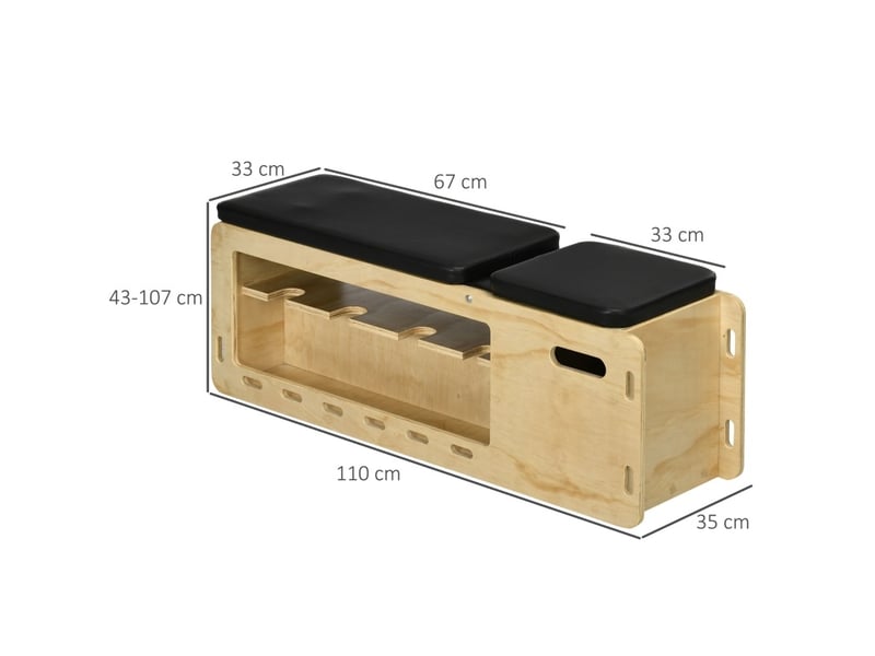  Banc de musculation réglable 110x35x107 cm avec rangement et bandes de résistance bois naturel  - Conforama D