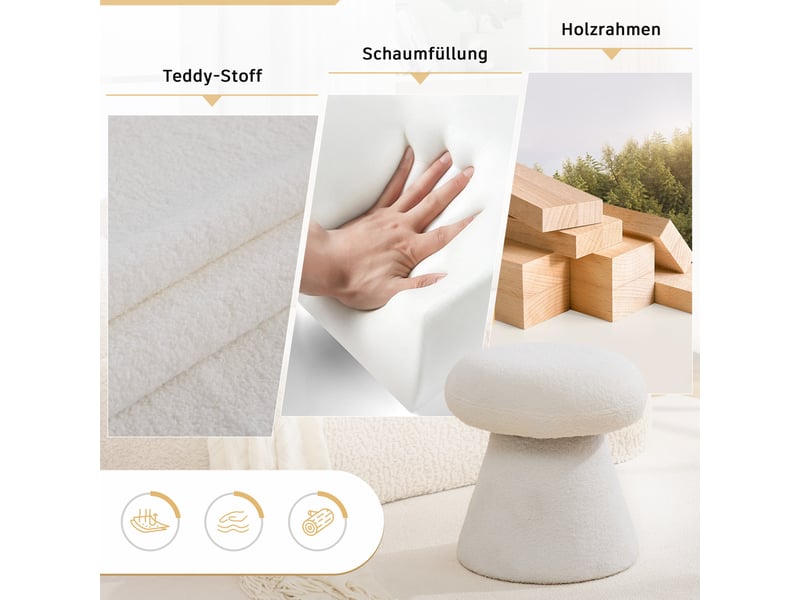  Pouf pivotant 360° en tissu teddy blanc 41x41x44 cm  - Conforama E