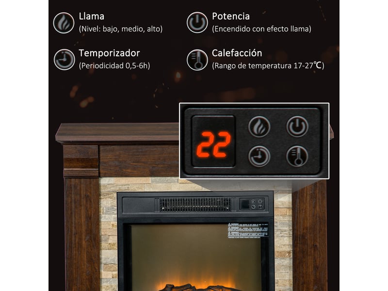 Cheminée électrique décorative 1800 w, effet flamme 3d, thermostat, minuterie, marron - Conforama W
