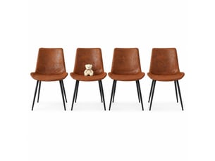 Lot de 4 chaises de salle à manger en tissu technique marron et métal noir