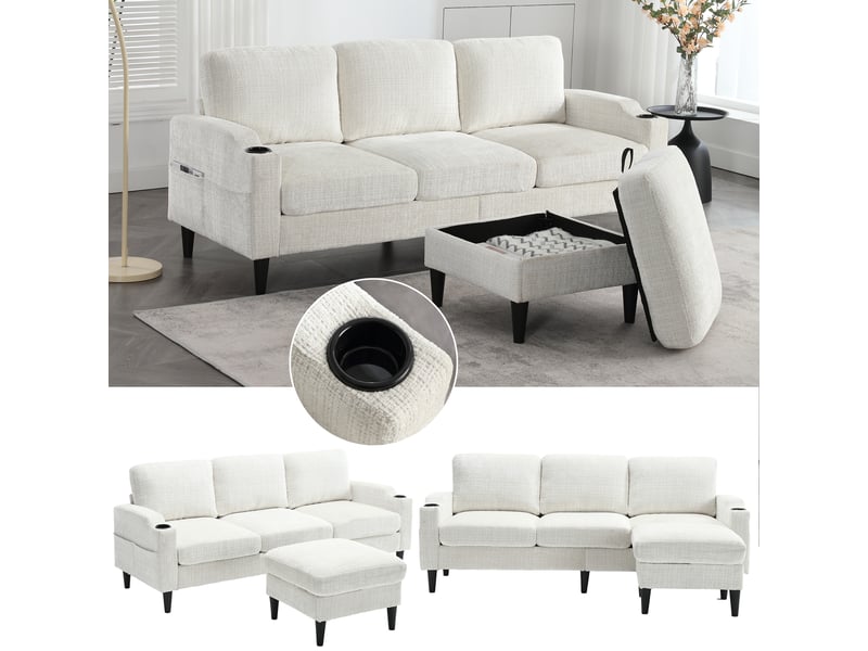  Canapé d'angle réversible fixe 4 places tissu beige canapé d'angle beige - Conforama B