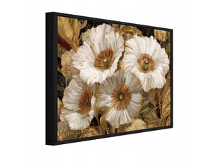 Tableau avec cadre impression sur toile fleurs glamour brun - 100x70 cm - tableau avec cadre chambre et salon