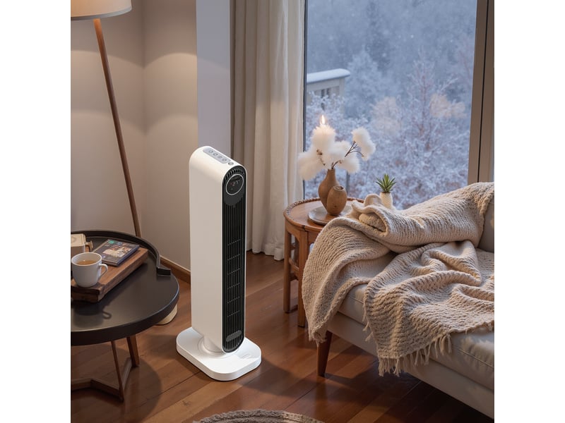  Chauffage soufflant 2000 w en abs avec télécommande, fonction oscillation et minuterie, 30 x 22 x 82,5 cm, blanc  - Conforama D