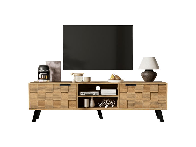  Meuble tv 160x40x50, design moderne avec 2 portes et 2 compartiments ouverts meuble tv avec rangement  - Conforama E