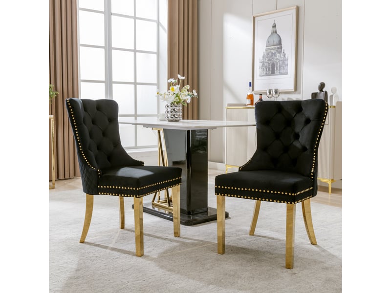  Lot de 2 chaises design velours noir avec finitions dorées – style moderne  - Conforama B
