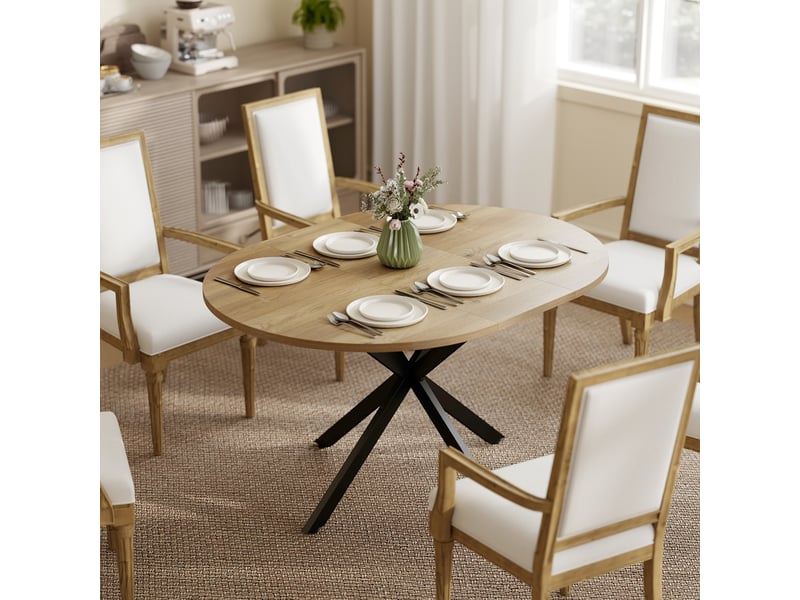 Table à manger extensible ovale pour 4 à 6 personnes, effet bois naturel, table de cuisine avec rallonge 100-135 cm - Conforama A