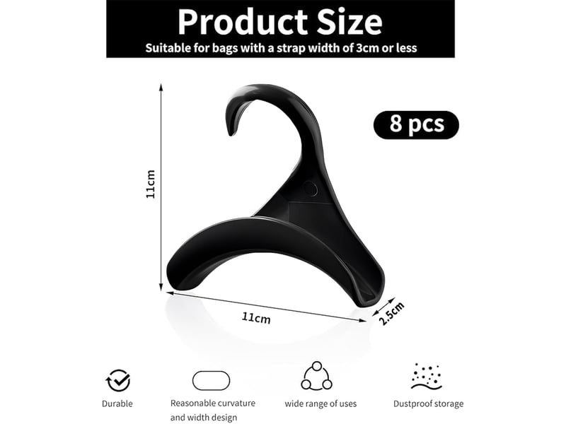  Crochet pour sac à main, 8 pièces support rangement, accroche sacs pour tringle à vêtements, organiseur pour sacs, écharpes et cravates, noir  - Conforama D