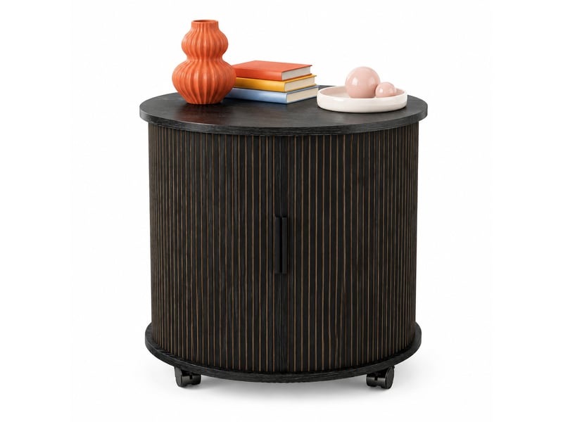  Table de chevet avec porte coulissante, station de charge et roulettes en mdf noir pour chambre  - Conforama A