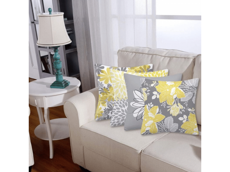  Lot de 4 housse coussin, fleur taie d'oreiller pour canapé maison salon chambre décoration d'intérieur 45 x 45 cm daisy - 45 x 45 cm, jaune  - Conforama D