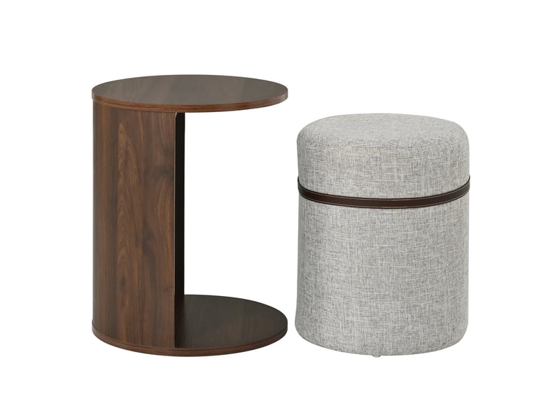 Table d’appoint ronde,38x38x47,5 cm,avec tabouret intégré,mdf,coloris noyer - Conforama D
