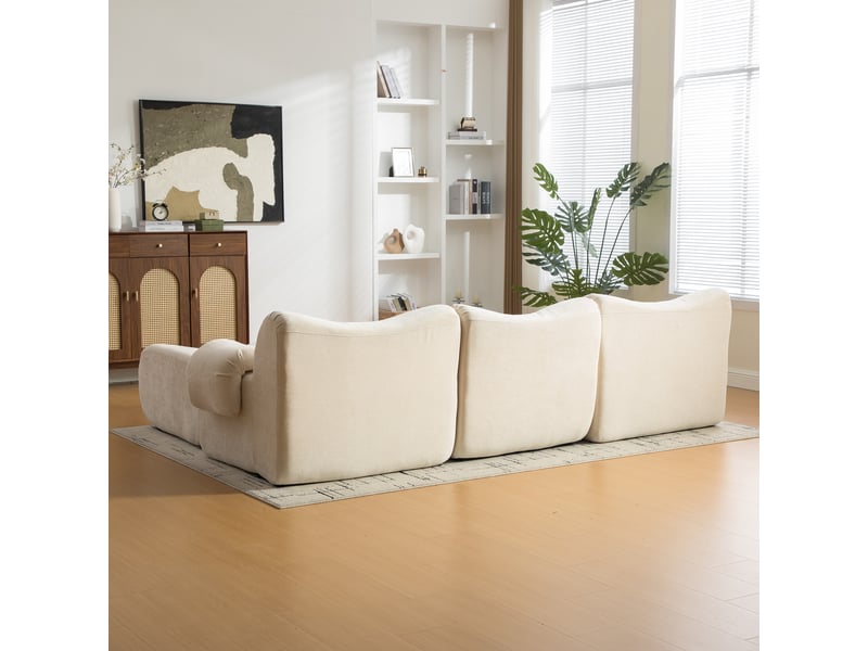  Canapé modulaire en chenille sans montage 3 places beige - confort moelleux et base antidérapante  - Conforama D