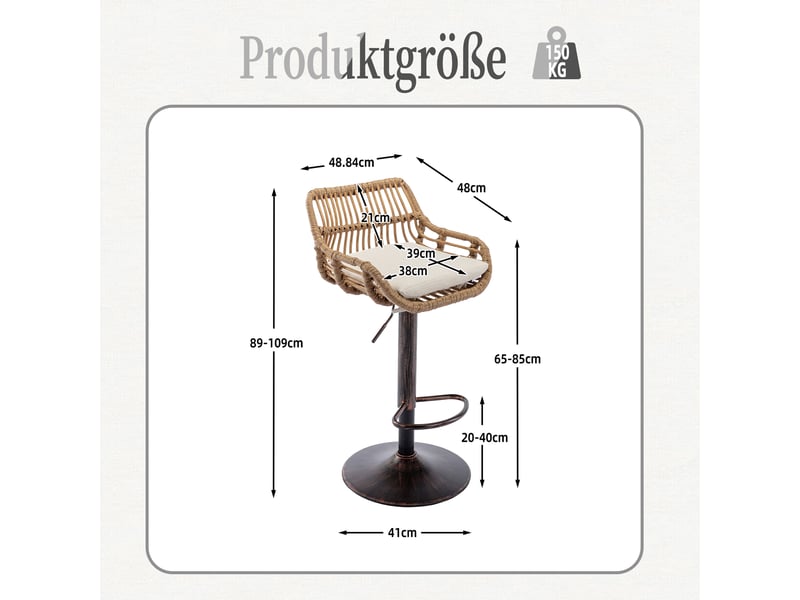  Lot de 2 tabourets de bar pivotant à 360°en lin avec repose-pieds intégrée,réglable en hauteur,beige tabouret beige - Conforama C