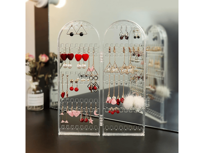 Porte bijoux et boucles d'oreilles, rangement bijoux pour boucles d'oreilles, transparent et pliable presentoir bijoux - Conforama E