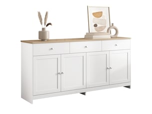 Buffet de cuisine blanc 160cm - 4 portes + 3 tiroirs, étagères ajustables & style campagne chic - meuble salonsalle à manger