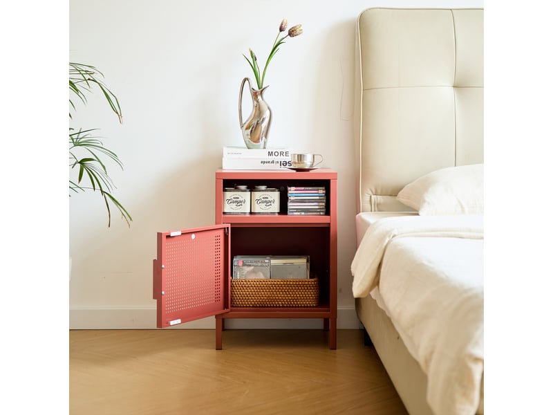  Nordlys - table de chevet nuit appoint 1 porte en métal avec rangement metal terracotta  - Conforama D