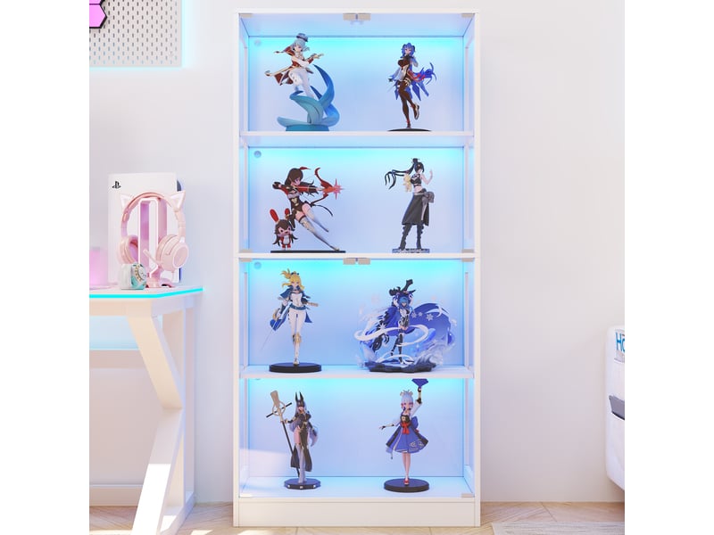 Vitrine led pour figurines et modèles, 80 x 35 x 170 cm, 4 niveaux, mdf et verre trempé blanc - Conforama B