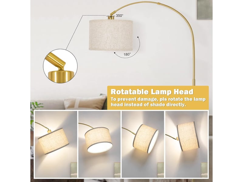  Lampadaire doré salon, lampe à arc abat-jour en lin beige（aucune source de lumière）  - Conforama B