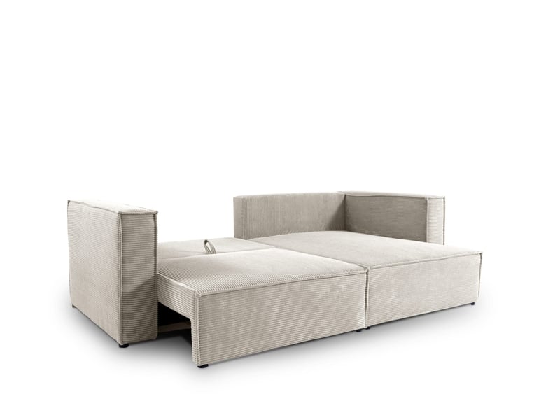 Canapé d'angle convertible en velours côtelé keymon beige (poso 100)  - Conforama C
