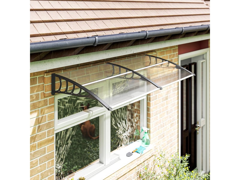  Auvent moderne en polycarbonate, aluminium et pp pour balcons, fenêtres et portes, 200 x 96 x 27 cm  - Conforama D