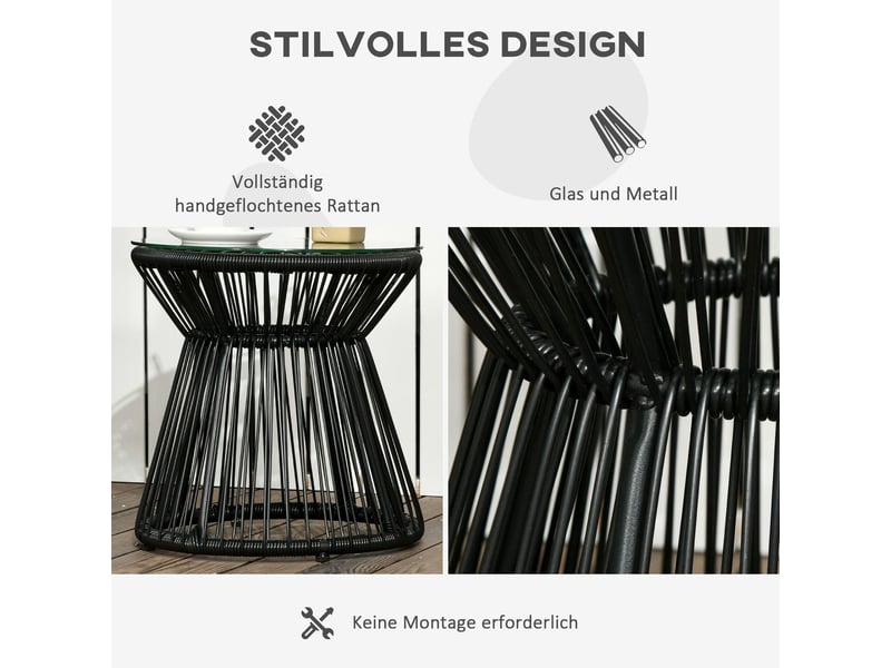  Table design tambour creux plateau en verre finition noire style bistrot forme ronde  - Conforama E