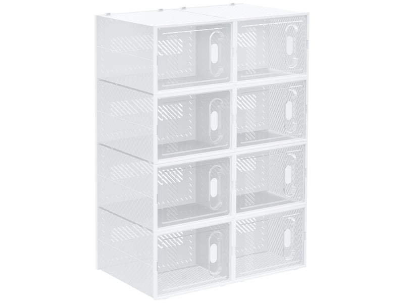 Meuble de rangement modulable, 8 cubes, meuble à chaussures empilables, vêtements, livres, jouets, blanc et transparent  - Conforama B