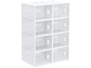Meuble de rangement modulable, 8 cubes, meuble à chaussures empilables, vêtements, livres, jouets, blanc et transparent