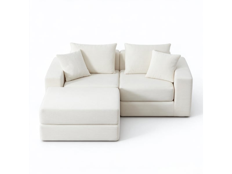  Canapé modulable 3 places loveeat cloud en velours côtelé blanc avec base antidérapante  - Conforama A